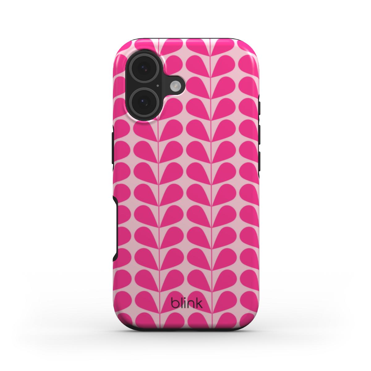 Phone case with pink leaf pattern on a light pink background