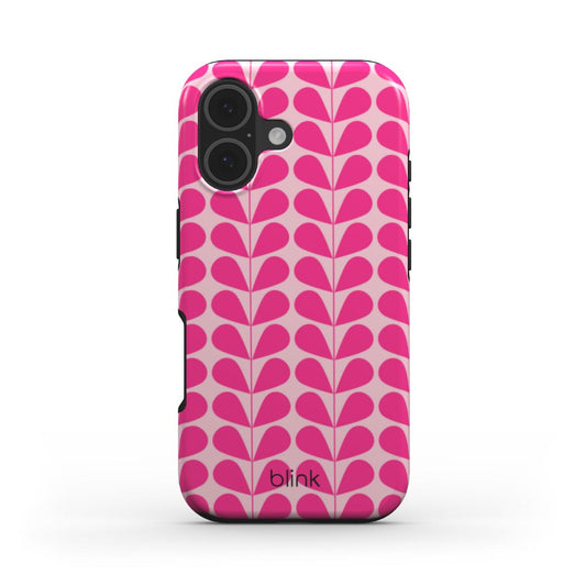 Phone case with pink leaf pattern on a light pink background